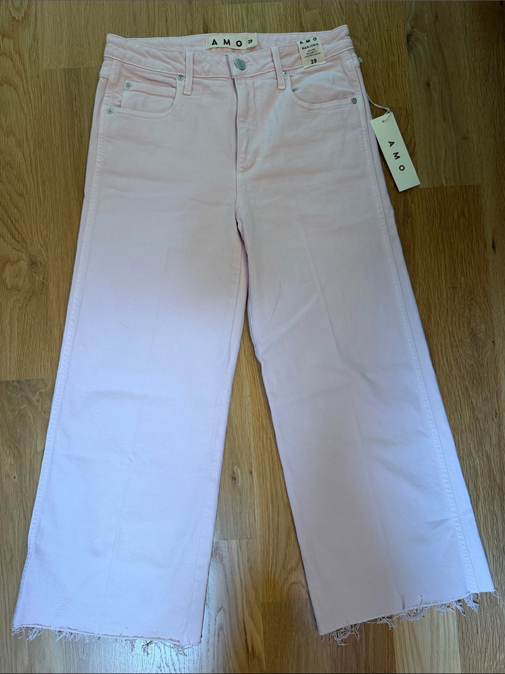 AMO Pastel Pink Cropped Wide-Leg Jeans